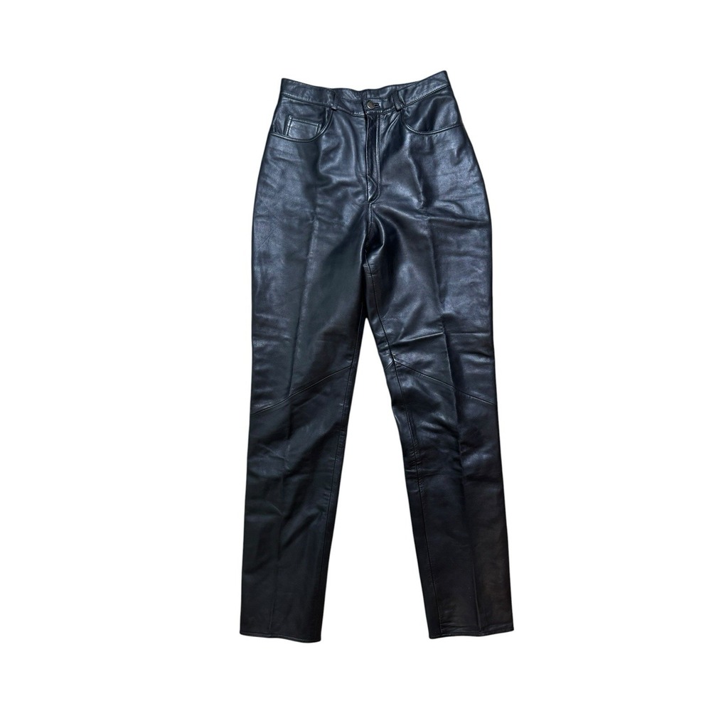 Vakko‎ Vintage Black Leather Pants High Waisted Tapered Pants Size 8